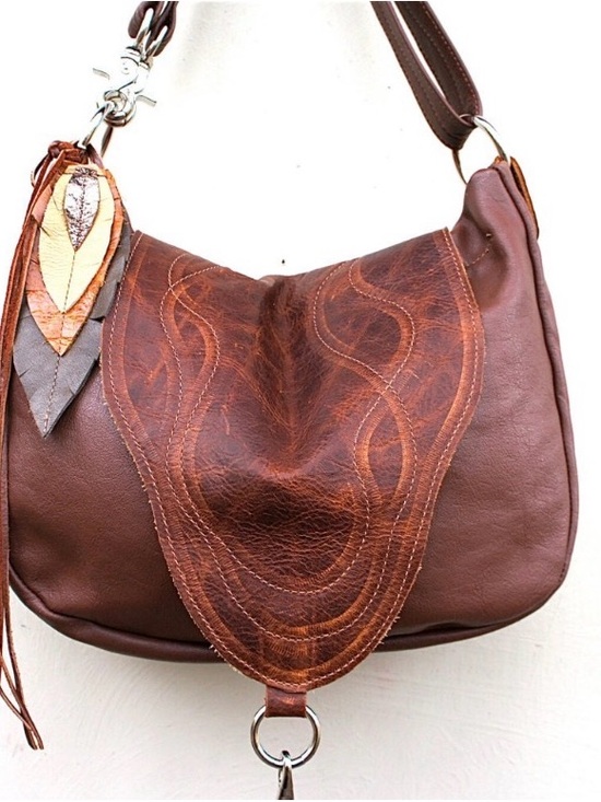 Handbags - Handcrafted Retro Brown Leather Shoulder Bag with Decorative Stitching
